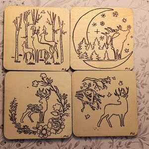 Wooden Coasters with Deer Design